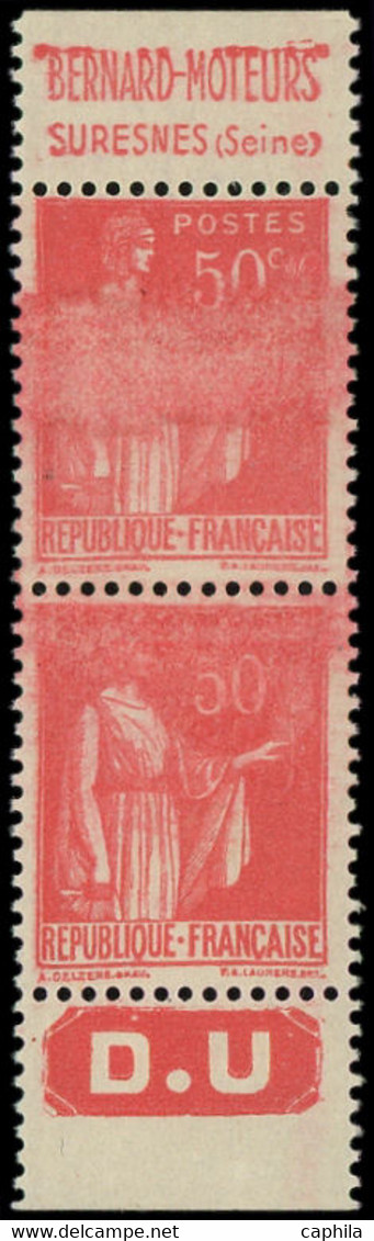 ** FRANCE - Poste - 283, Paire Verticale Avec Bande Pub, Impression Maculée: 50c. Paix - Ungebraucht