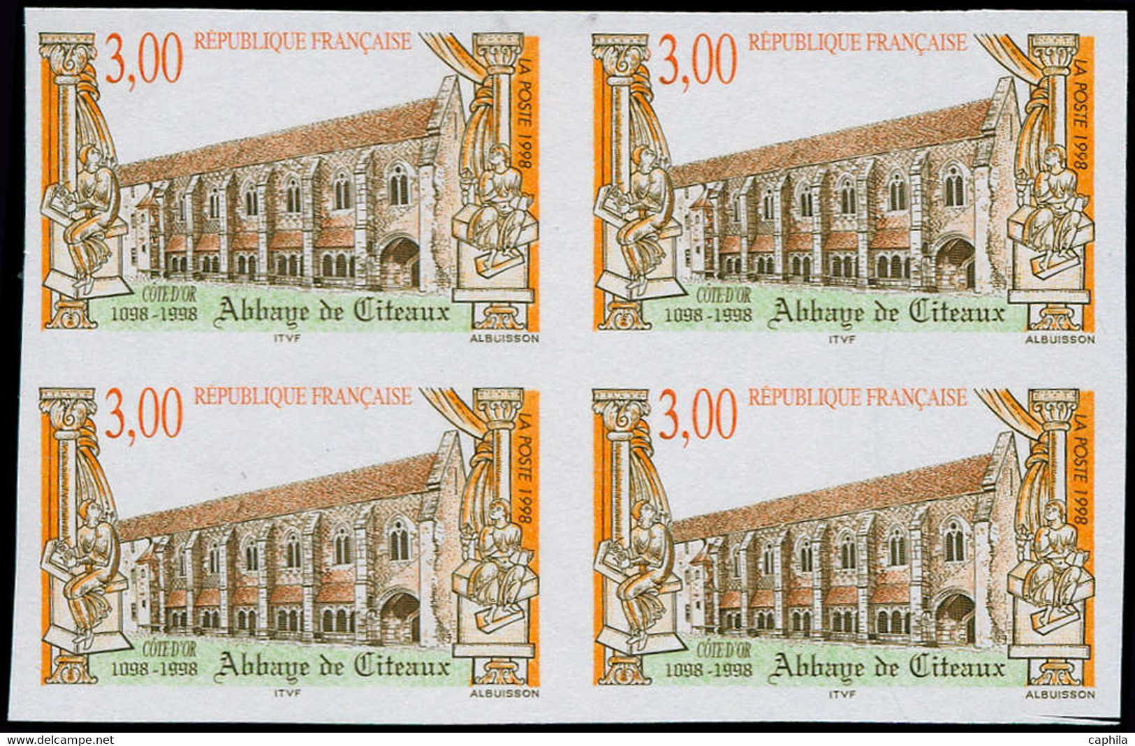 ** FRANCE - Non Dentelés - 3143, Bloc De 4 (tirage Connu 50 Exemplaires) : 3.00f. Abbaye De Cîteaux - Non Classés