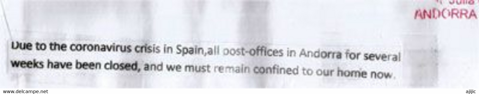 Lettre D'Andorre Envoyée à Estoril (Portugal) Pendant Covid-19 Lockdown, Return To Sender, Avec Vignette Prévention - Covers & Documents