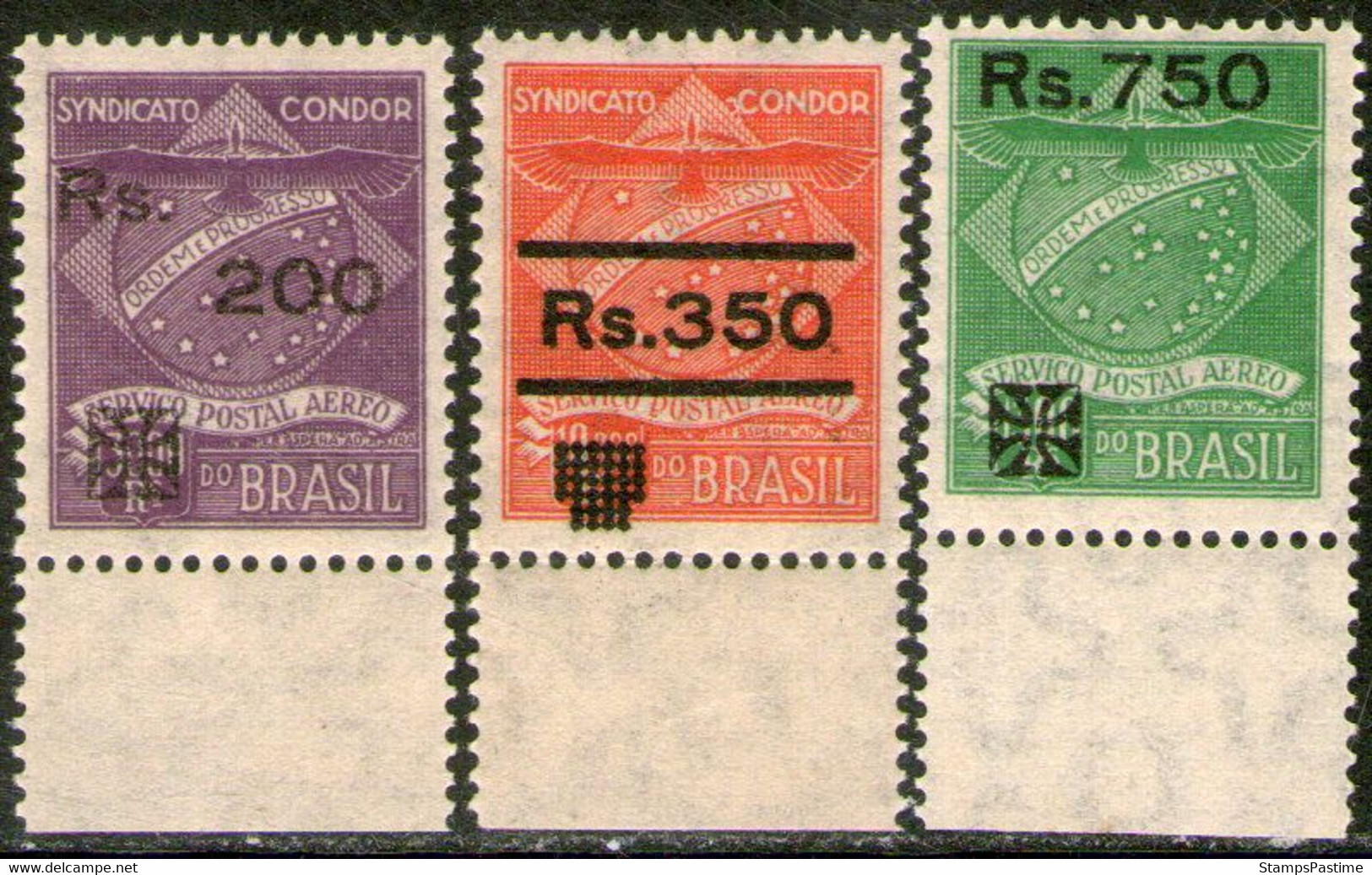 BRASIL – BRAZIL Rara Serie Aérea X 3 Sellos Mint CON COMPLEMENTOS COMPAÑÍA CÓNDOR 1930 – Valorizada En Catálogo € 24,00 - Aéreo (empresas Privadas)
