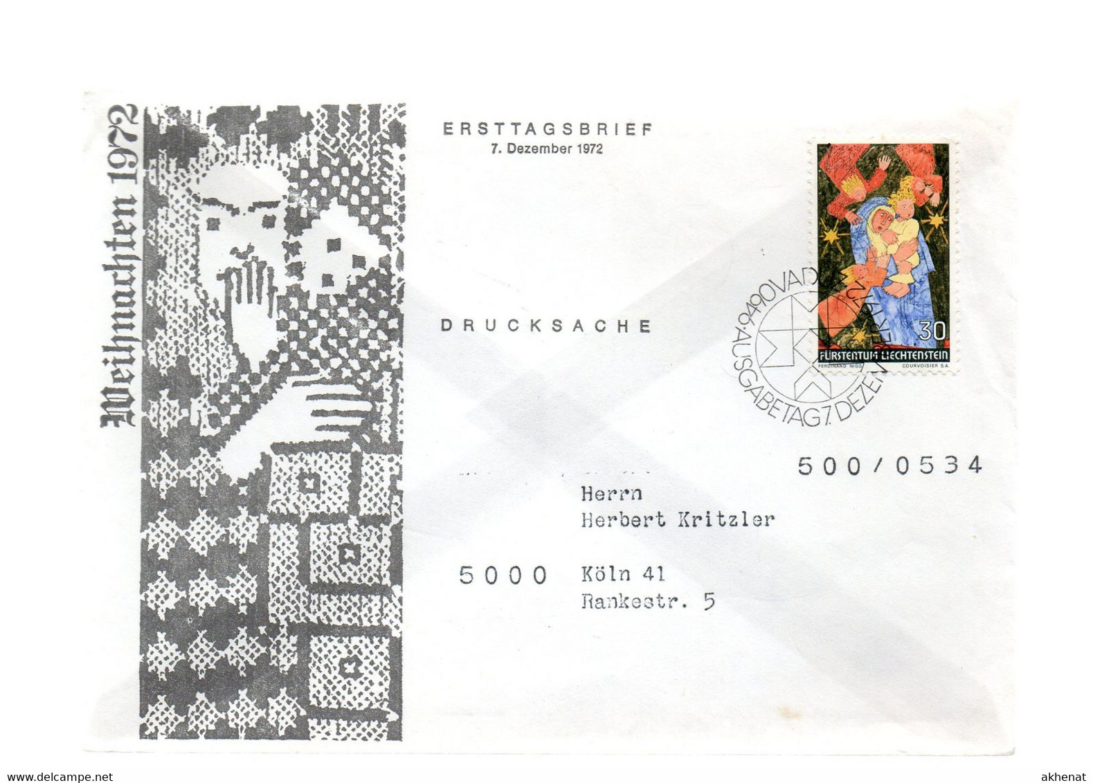 LAB779 - LIECHTENSTEIN , Lettera Fdc Per La Germania Del 1972 - Briefe U. Dokumente