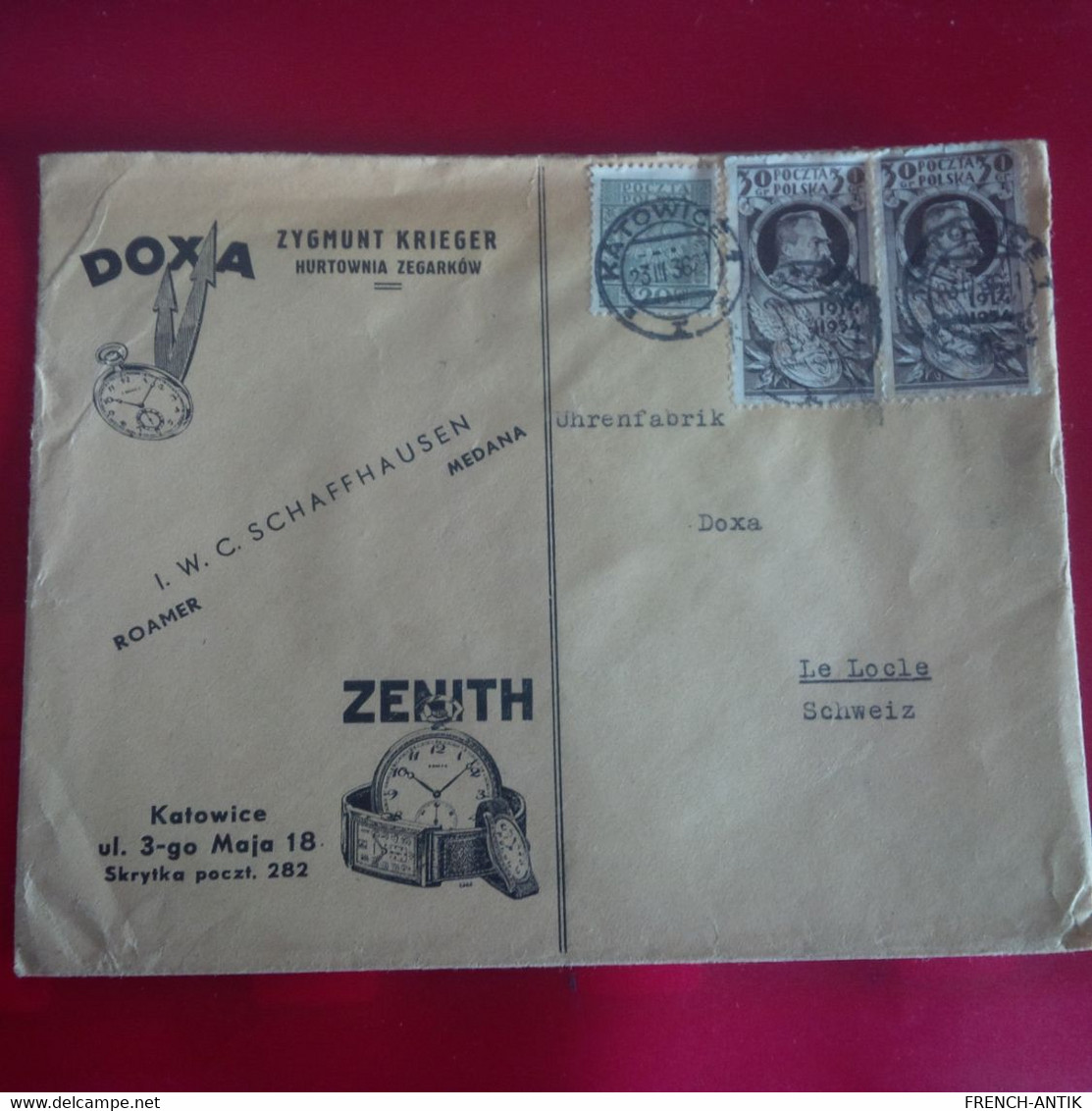 LETTRE POLOGNE POUR LE LOCLE SUISSE PUB MONTRE ZENITH - Storia Postale