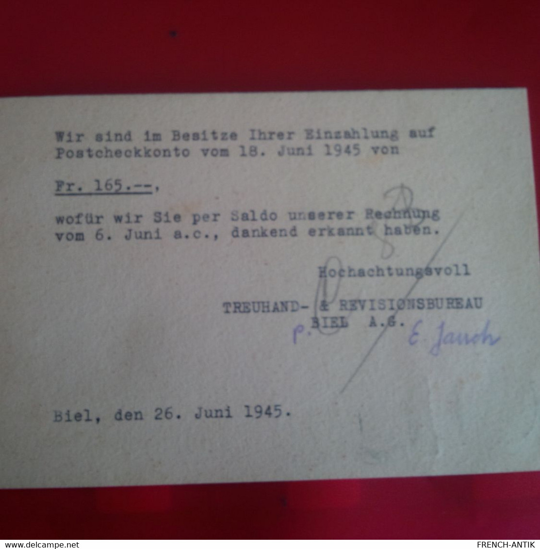 LETTRE BIEL CITY HAUS NEBEN HOTEL ELITE  1945 - Lettres & Documents