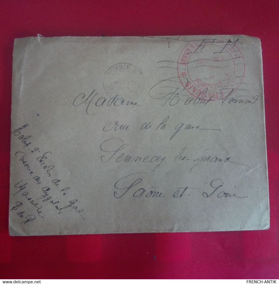LETTRE MARSEILLE POUR SENNECEY LE GRAND 1943 CACHET ROUGE 2E ESCADRON - Lettres & Documents