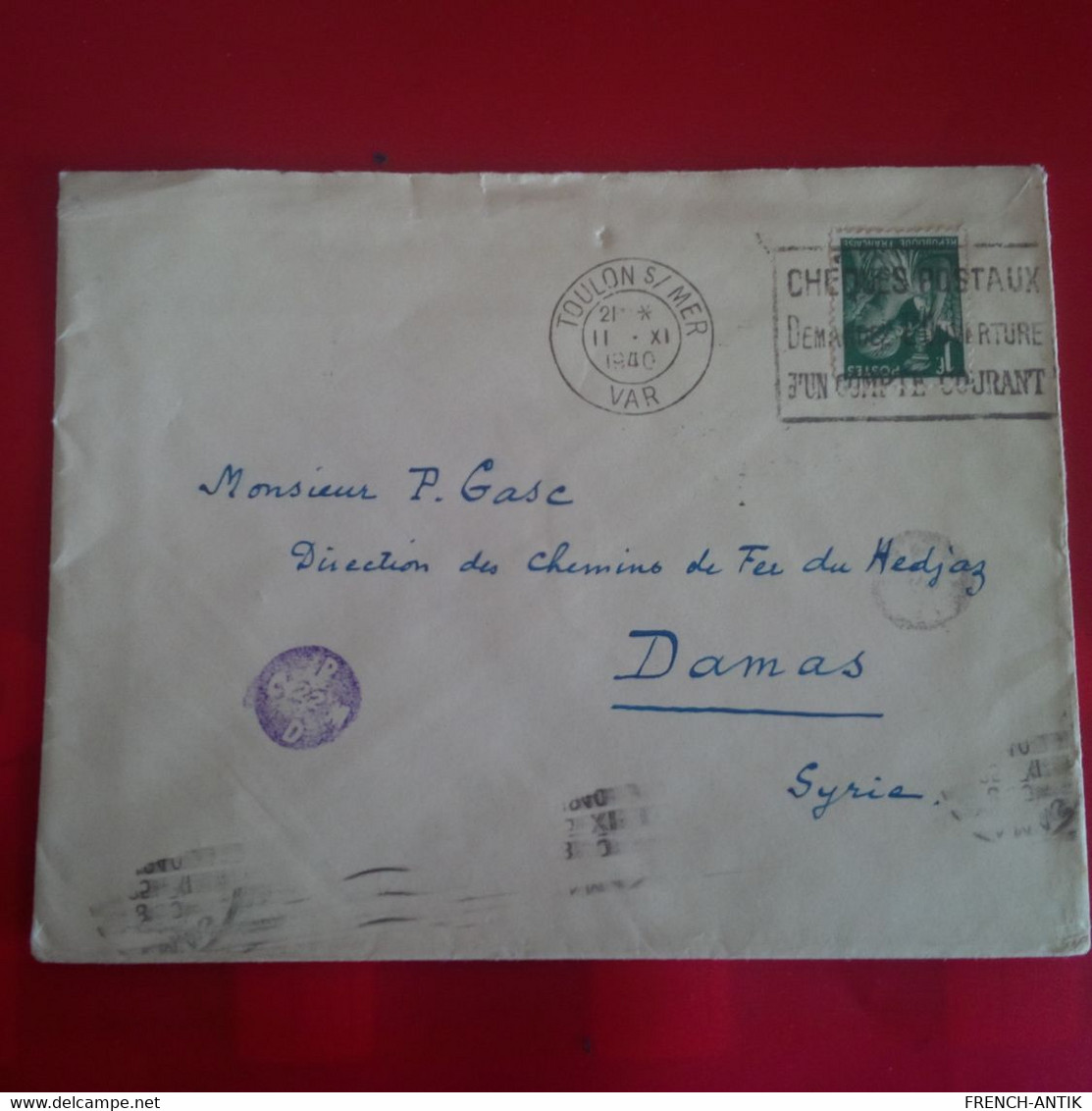 LETTRE TOULON SUR MER POUR DAMAS SYRIE 1940 - Storia Postale