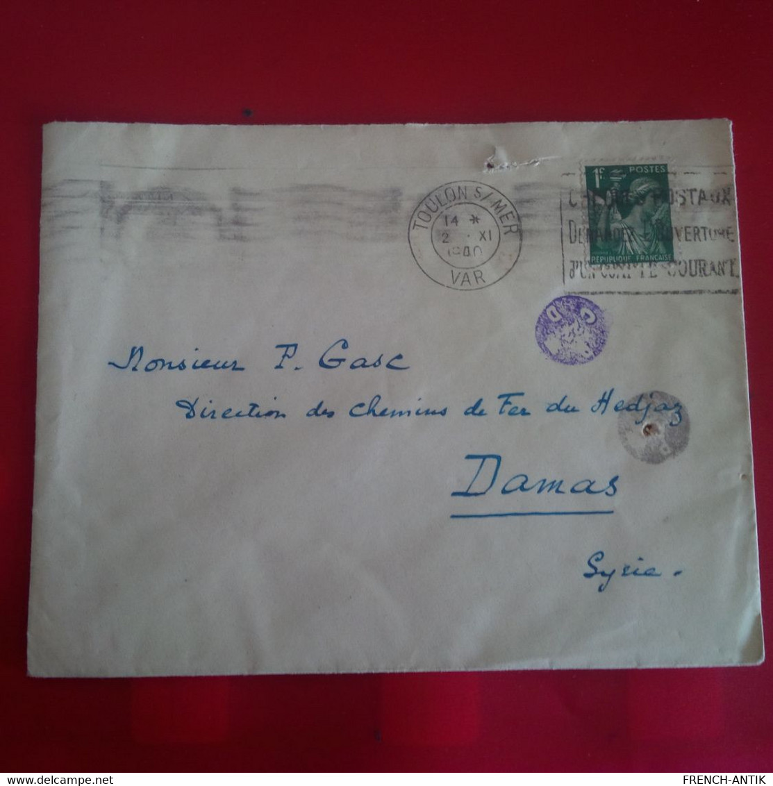 LETTRE TOULON SUR MER POUR DAMAS SYRIE 1940 - Lettres & Documents