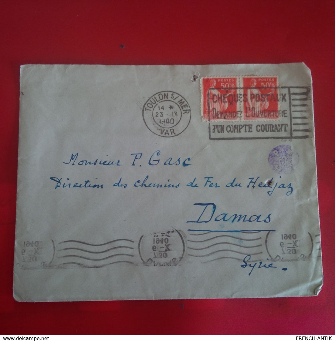 LETTRE TOULON SUR MER POUR DAMAS SYRIE 1940 - Briefe U. Dokumente