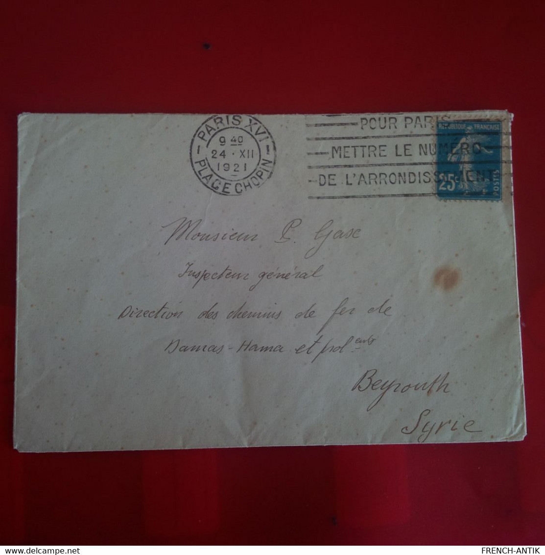 LETTRE PARIS POUR BEYROUTH 1921 - Storia Postale