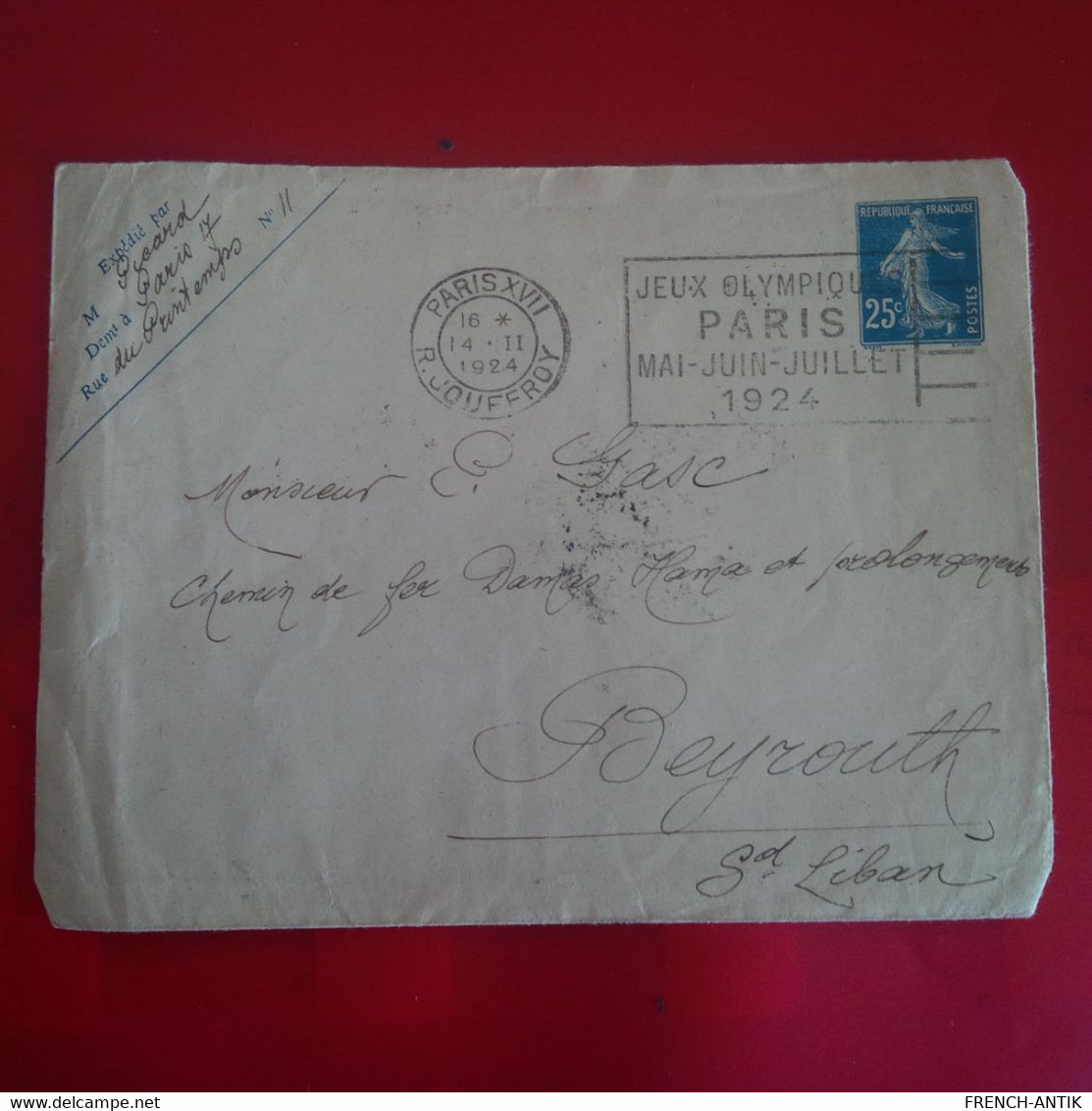 LETTRE PARIS POUR BEYROUTH 1924 - Storia Postale