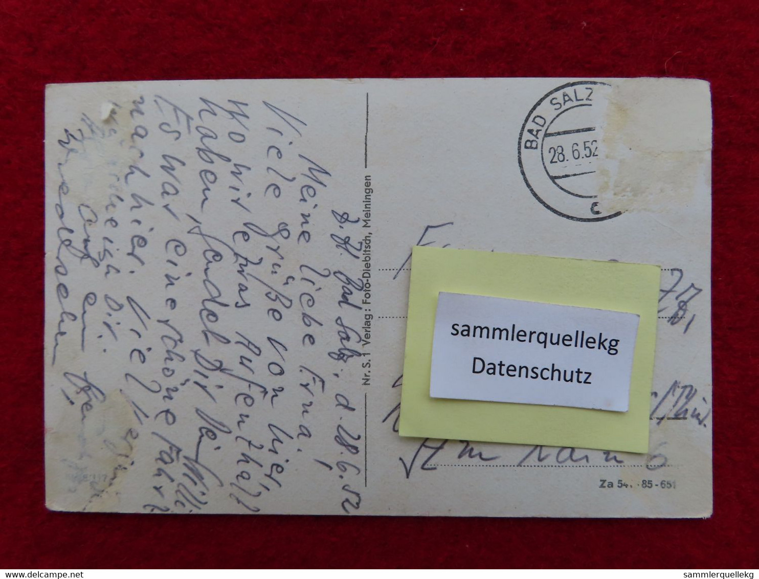 AK. Volkssolbad Salzungen, Gelaufen 28. 6. 1952 Ohne Marke (Nr.3740) - Bad Salzungen