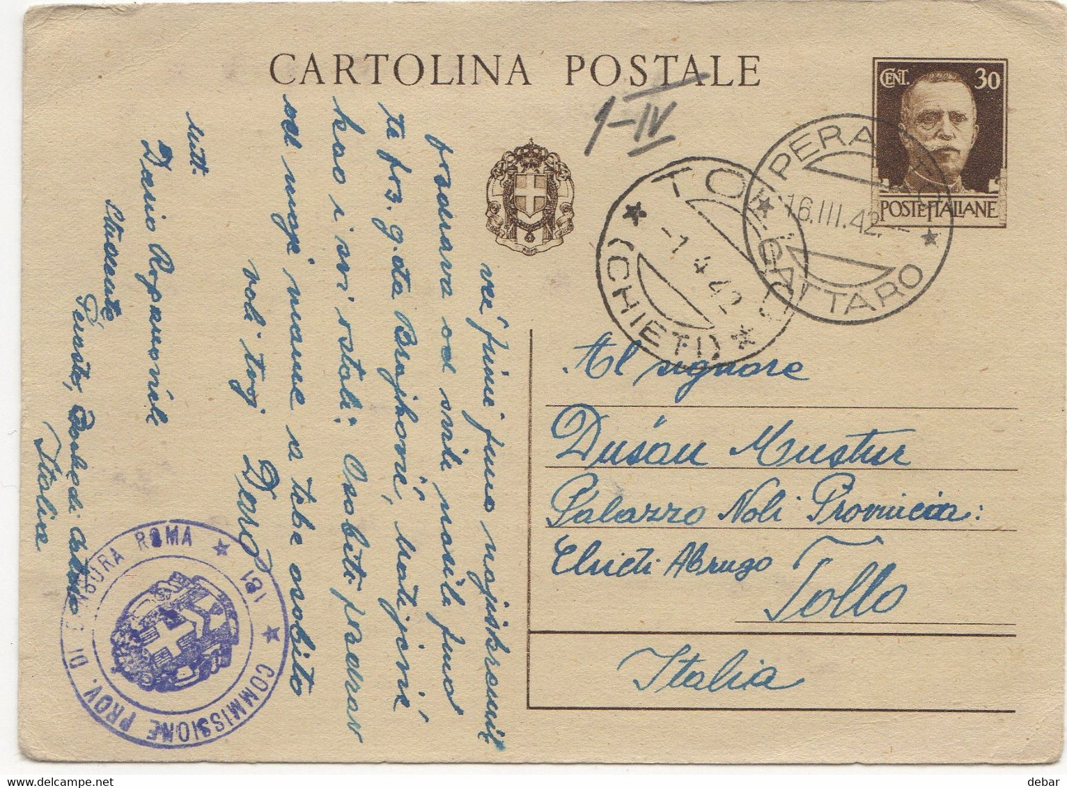 WW2 - ITALY OCCUPATION OF MONTENEGRO 1942- -PERASTO - CATTARO - TOOLO CHIETI- CENSURA - Montenegro