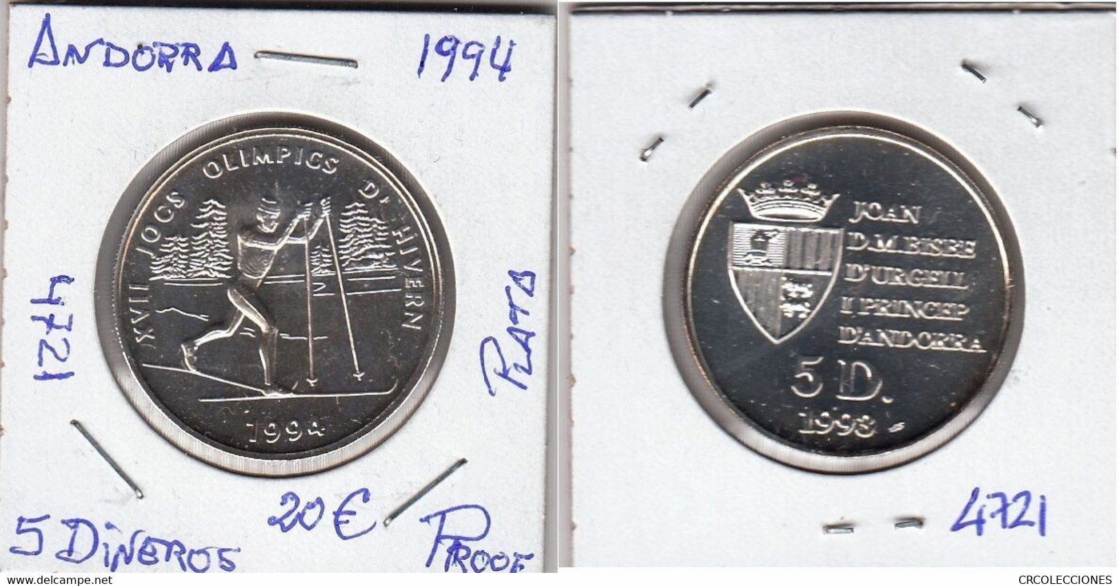 E4721 MONEDA ANDORRA 5 DINEROS 1994 PLATA PROOF 20 - Andorra