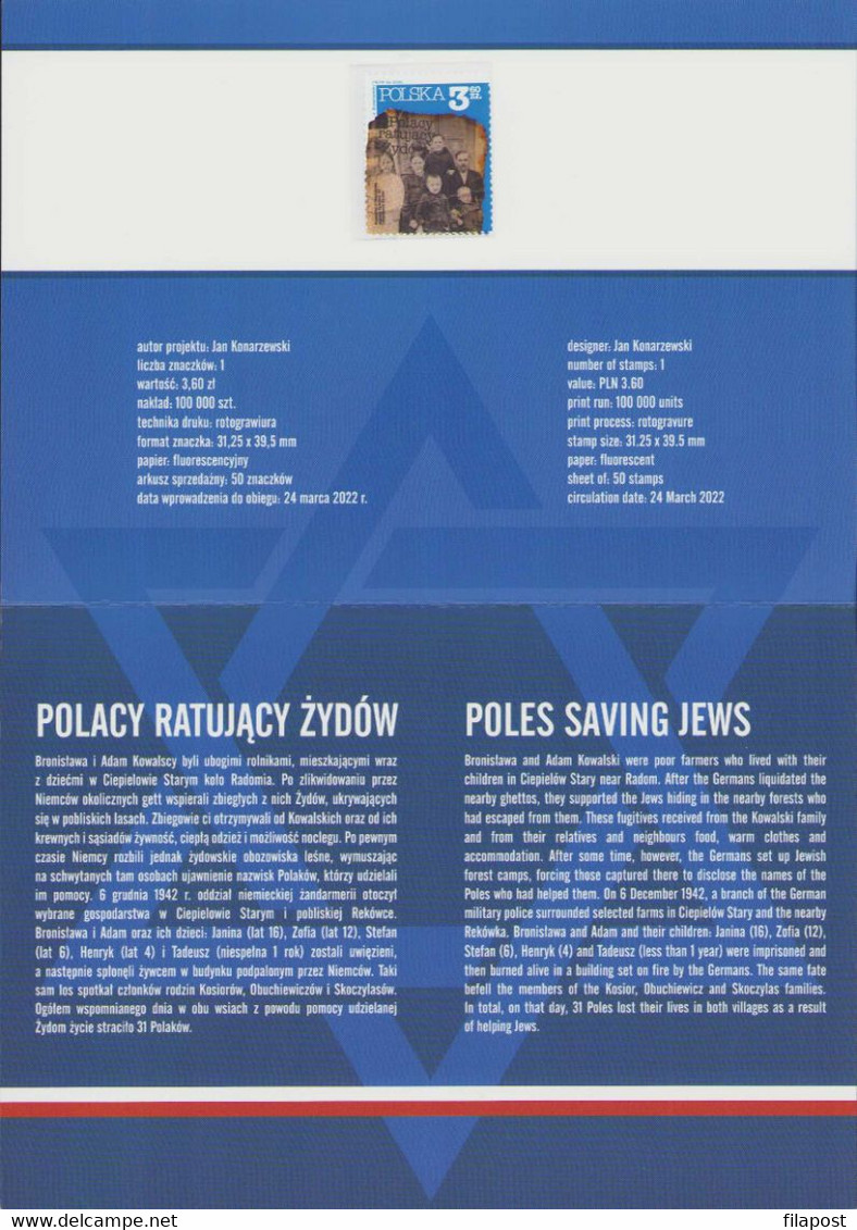 Poland 2022 Booklet / Poles Rescuing Jews, Bronisława And Adam Kowalski Family, Judaica, II World War / MNH** New!!! - Postzegelboekjes