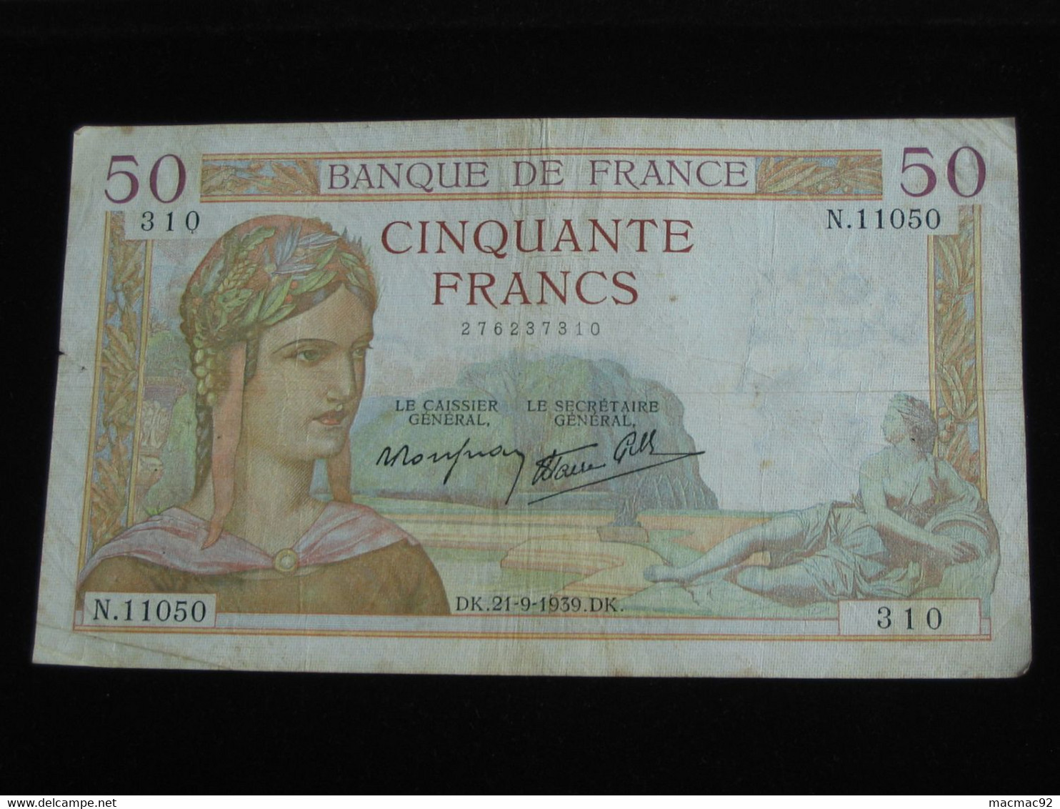 50 Francs CERES 21=9=1939   **** EN ACHAT IMMEDIAT **** - 50 F 1934-1940 ''Cérès''