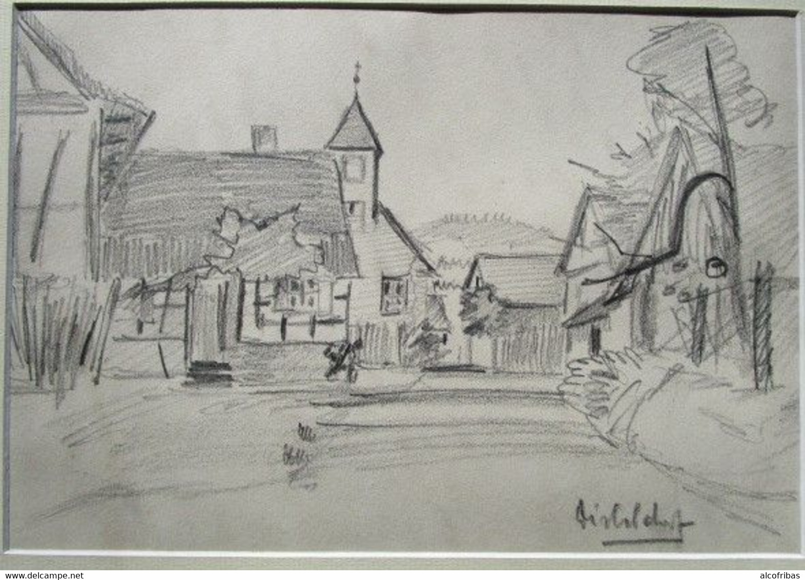 Deux Dessins Au Crayon Villages ( Bischdorf ?) Alsace Non Signé D'un Lot De Heun - Dessins