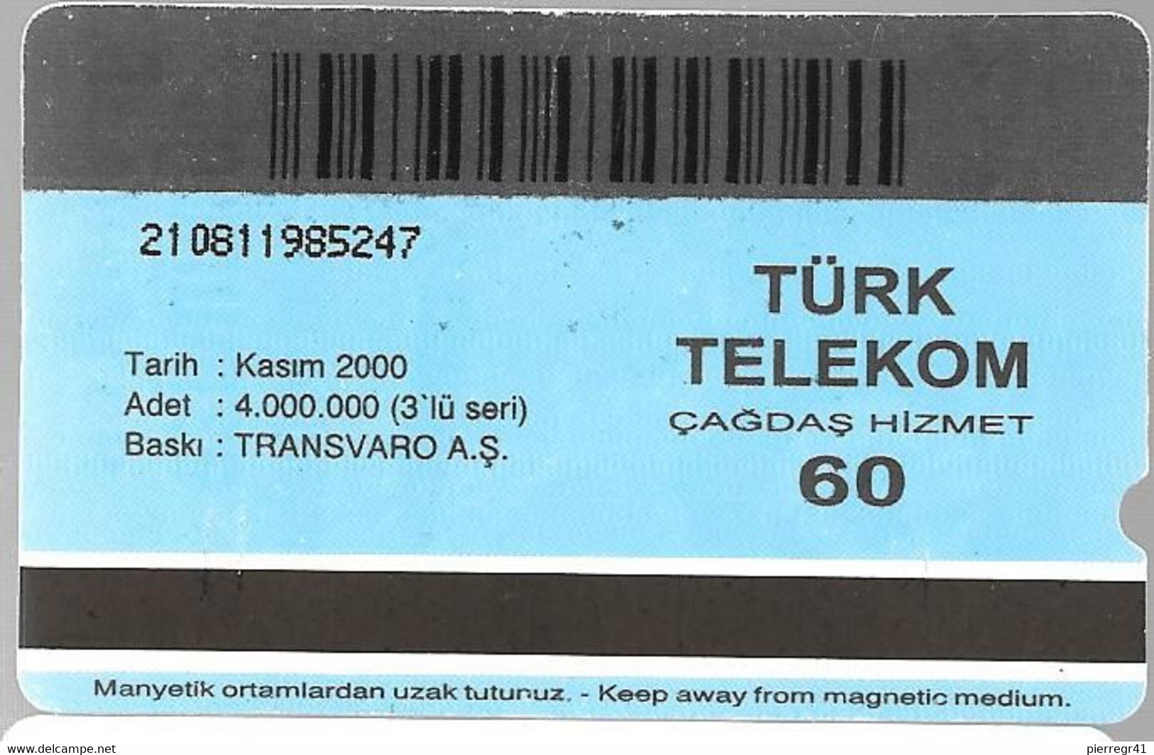 CARTE-MAGNETIQUE-TURC-60-TELEPHONE-MAKINELERI-Utilisé-BE- - Téléphones