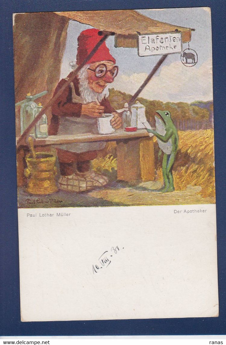 CPA Grenouille Frog écrite Gnome Nain Lutin Par Paul Lothar Müller Pharmacie - Poissons Et Crustacés