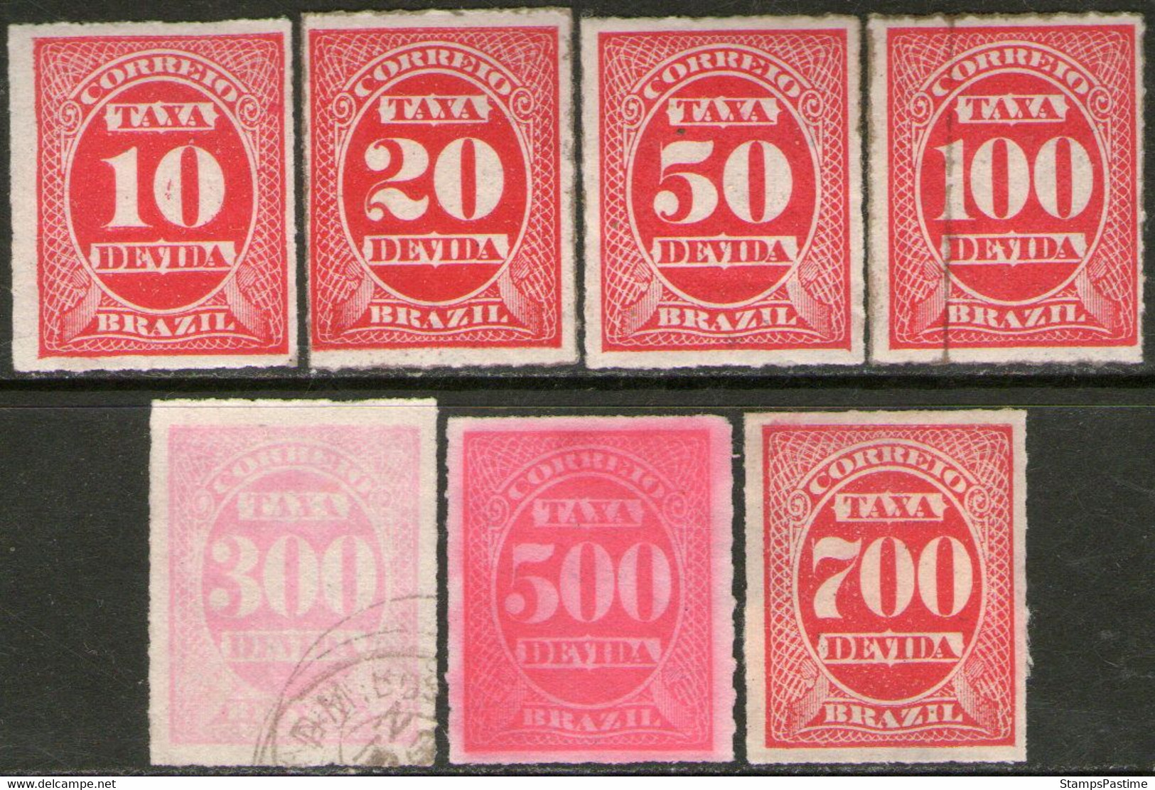 BRASIL – BRAZIL Serie NO Completa X 7 Sellos Uso En TASA = TAXE Año 1890 – Valorizada En Catálogo € 36,50 - Portomarken