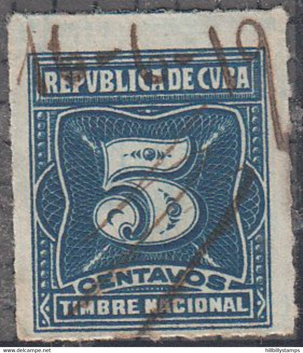 CUBA  5 CENT TAX STAMP   USED   YEAR  1957 - Oblitérés