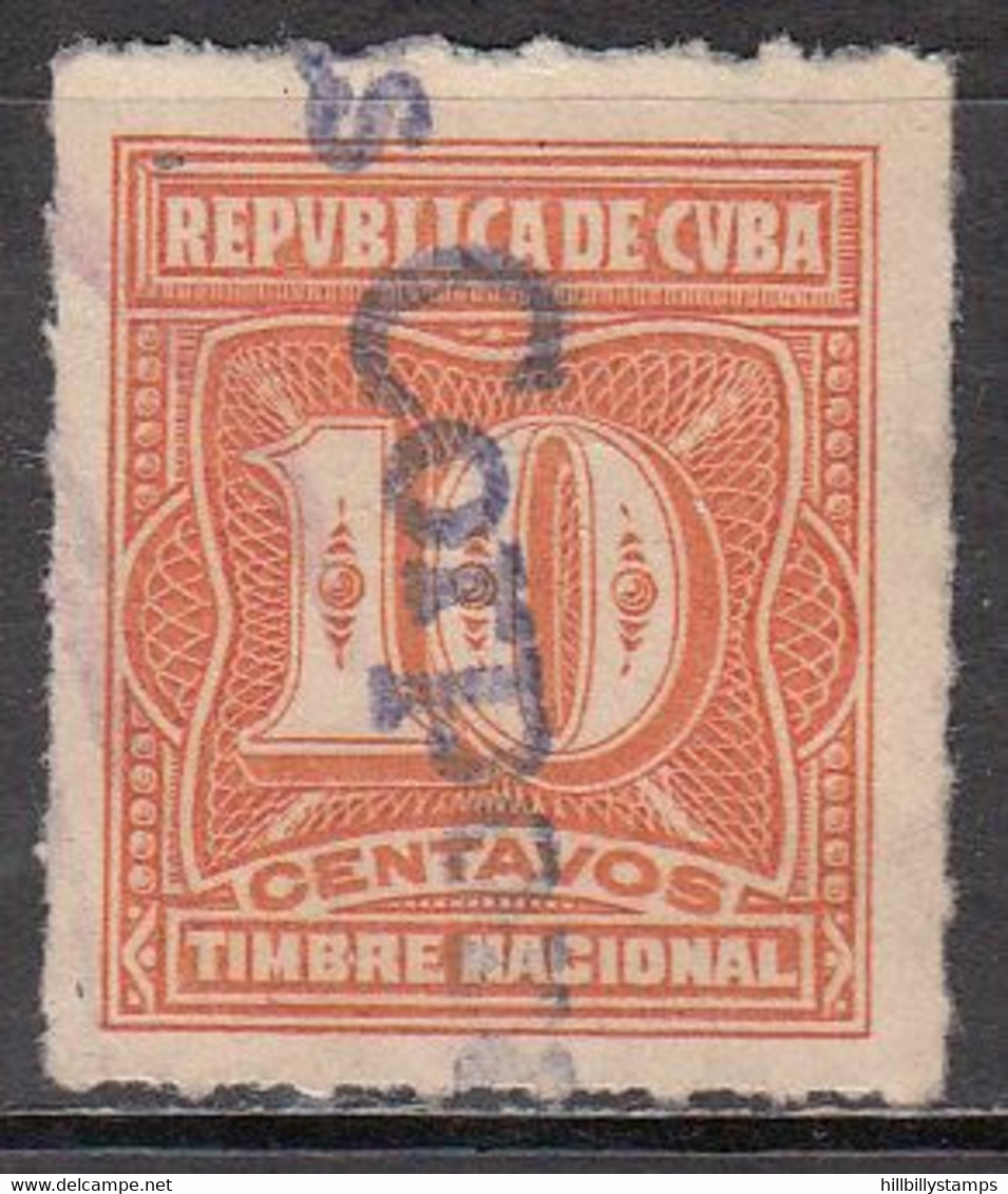 CUBA  10  CENT TAX STAMP   USED   YEAR  1957 - Oblitérés