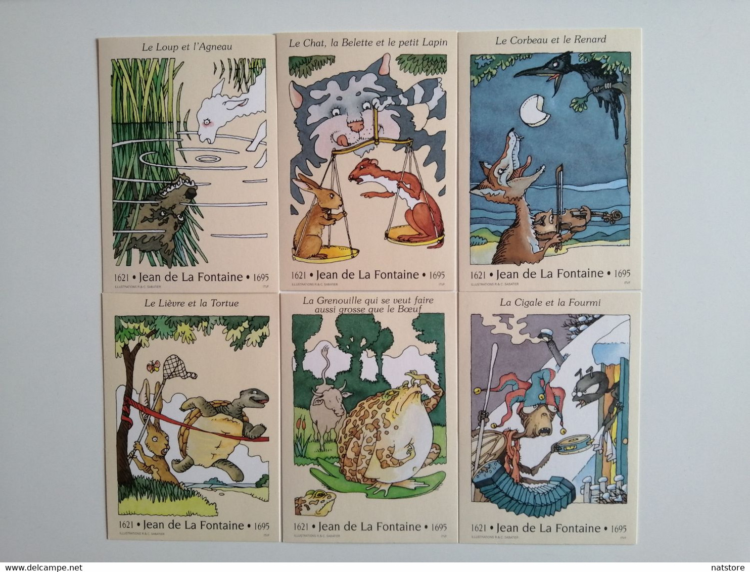 1995.. FRANCE ..LOT OF 6 POSTAL CARDS WITH PRINTED STAMPS..''THE FABLES OF JEAN DE LA FONTAINE''..NEW..FULL SERIE - Lots Et Collections : Entiers Et PAP