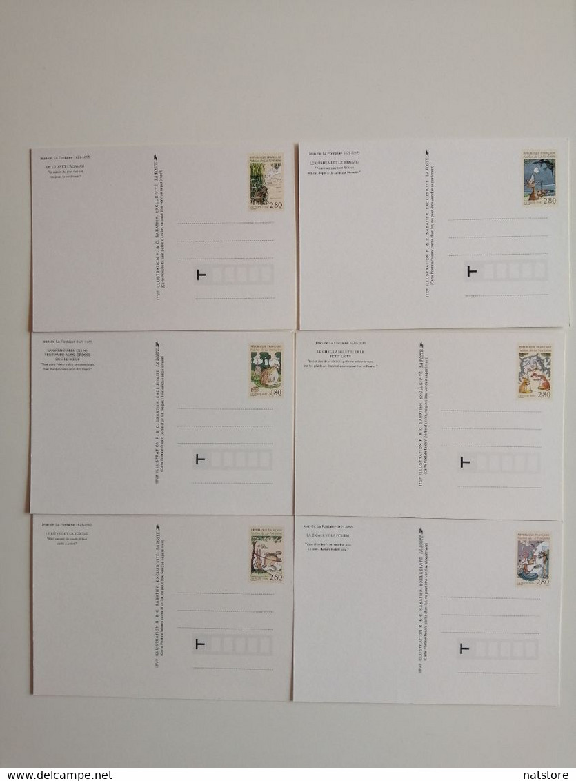 1995.. FRANCE ..LOT OF 6 POSTAL CARDS WITH PRINTED STAMPS..''THE FABLES OF JEAN DE LA FONTAINE''..NEW..FULL SERIE - Collections & Lots: Stationery & PAP