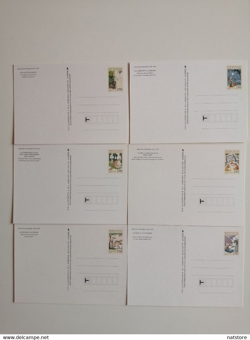 1995.. FRANCE ..LOT OF 6 POSTAL CARDS WITH PRINTED STAMPS..''THE FABLES OF JEAN DE LA FONTAINE''..NEW..FULL SERIE - Lots Et Collections : Entiers Et PAP