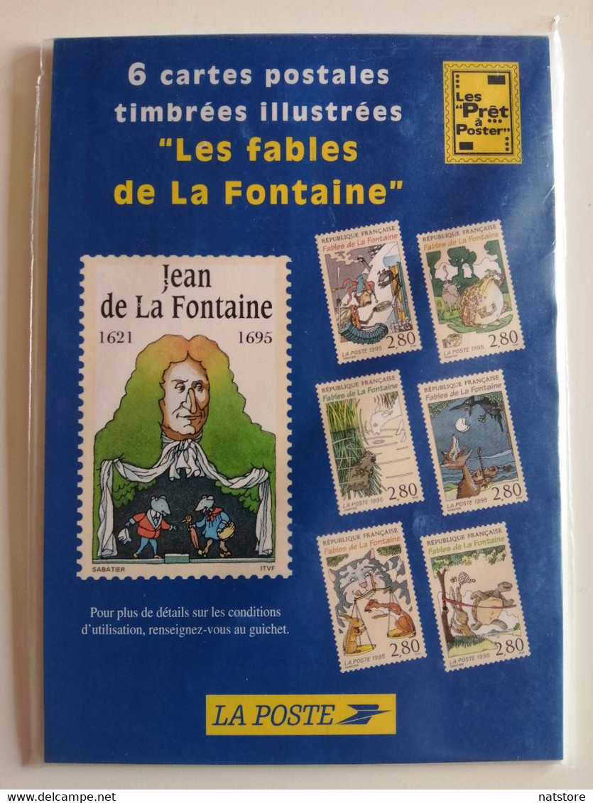 1995.. FRANCE ..LOT OF 6 POSTAL CARDS WITH PRINTED STAMPS..''THE FABLES OF JEAN DE LA FONTAINE''..NEW..FULL SERIE - Lots Et Collections : Entiers Et PAP