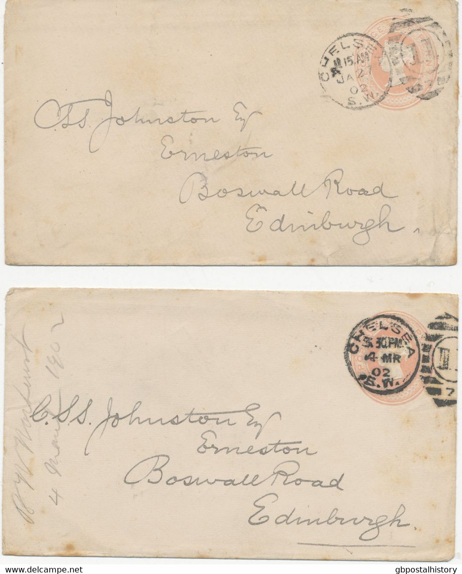 GB 1902 QV 1d Pink Envelope W Duplex "CHELSEA / S.W. / 11 / 7"  To EDINBURGH (POSTMARK-ERROR) - Cartas & Documentos