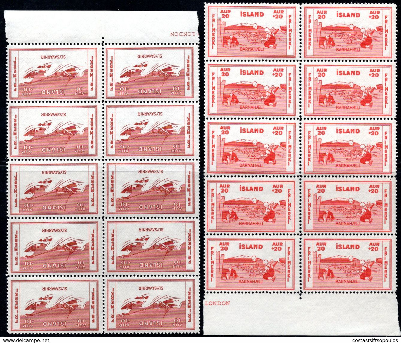 842.ICELAND.1933 CHARITY SC. B1-B4,MICH. 158-171 MNH BLOCKS OF 10,4 SCANS - Ungebraucht