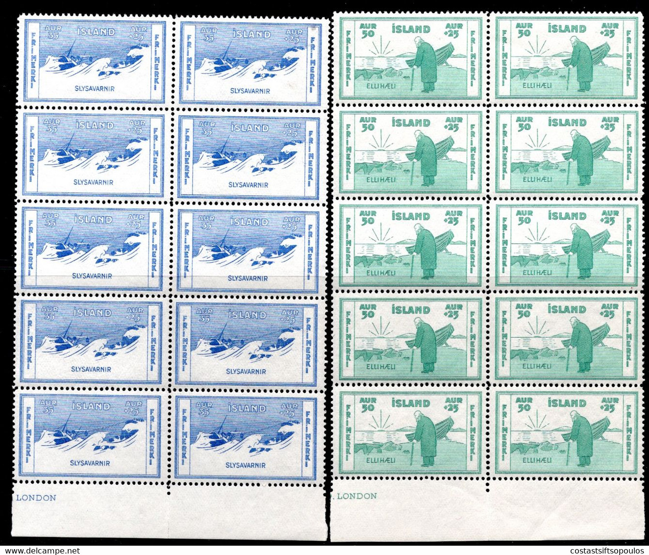 842.ICELAND.1933 CHARITY SC. B1-B4,MICH. 158-171 MNH BLOCKS OF 10,4 SCANS - Nuovi