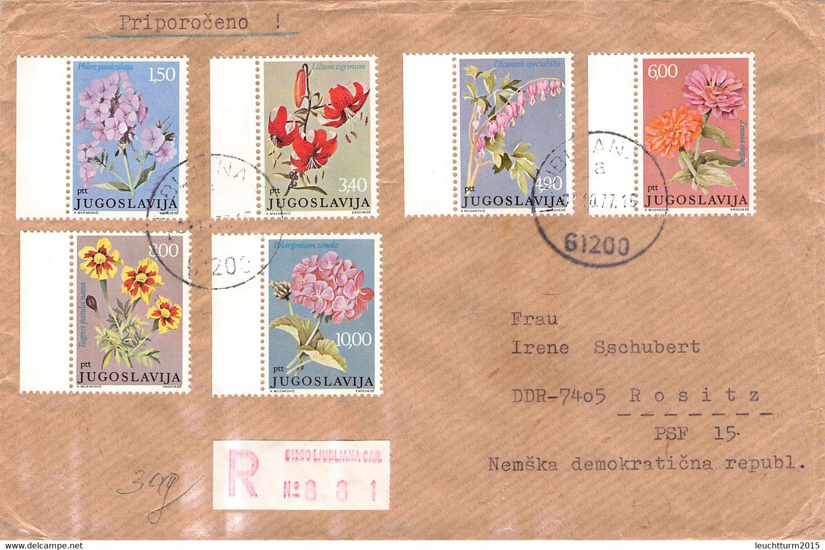 JUGOSLAVIJA - REGISTERED MAIL 1976 LJUBLJANA > ROSITZ/DDR / ZL317 - Brieven En Documenten