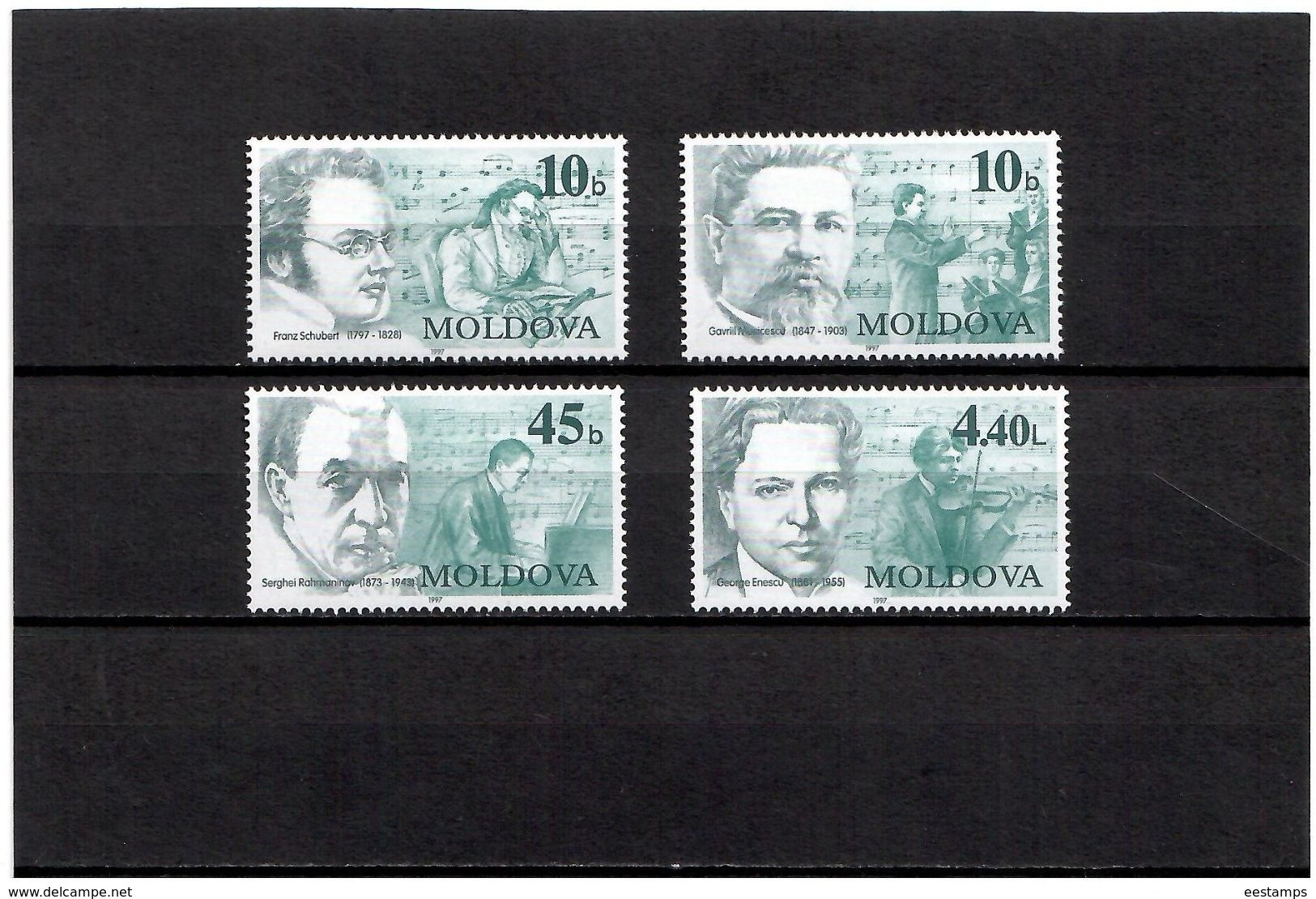 Moldova 1997 .  Composers. 4v: 0.10, 0.10, 0.45, 4.40L.  Michel # 229--32 - Moldova