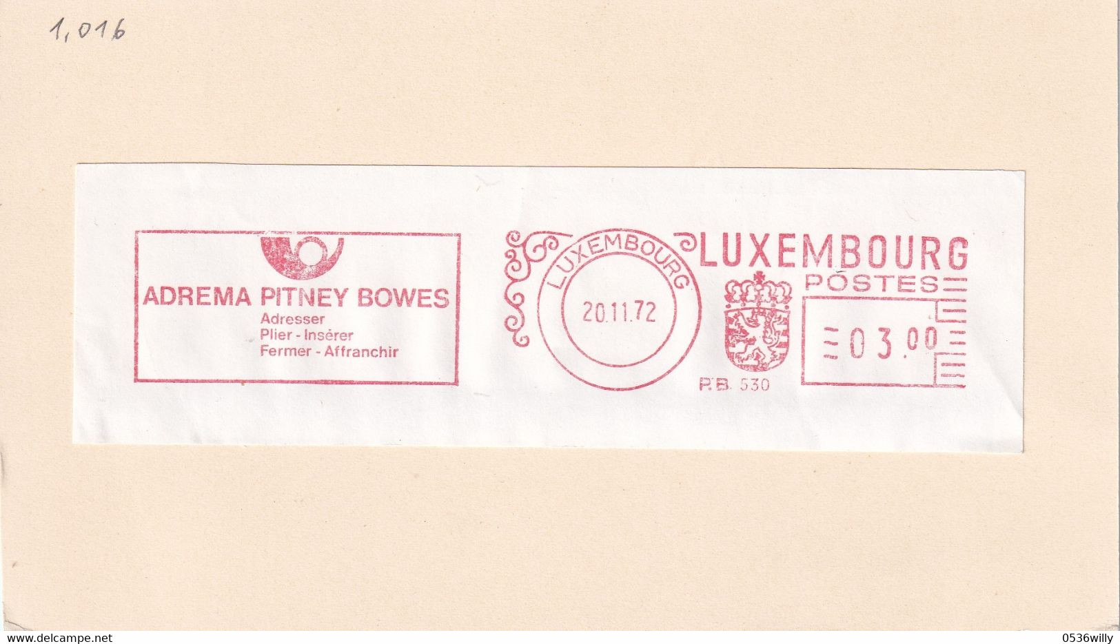 Luxemburg - Francotyp Adrema Pitney Bowes (1.016) - Maschinenstempel (EMA)