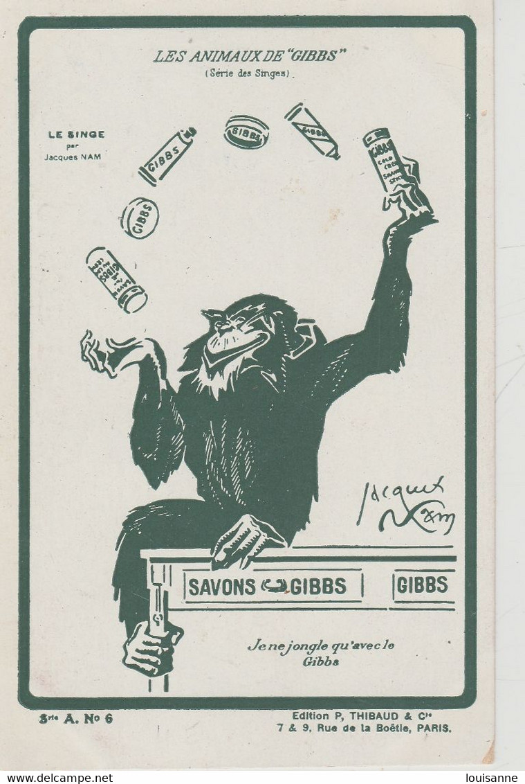 LES  ANIMAUX  DE   " GIBBS  "  SAVONS- C P A   22 / 5 / 216 ) - Advertising