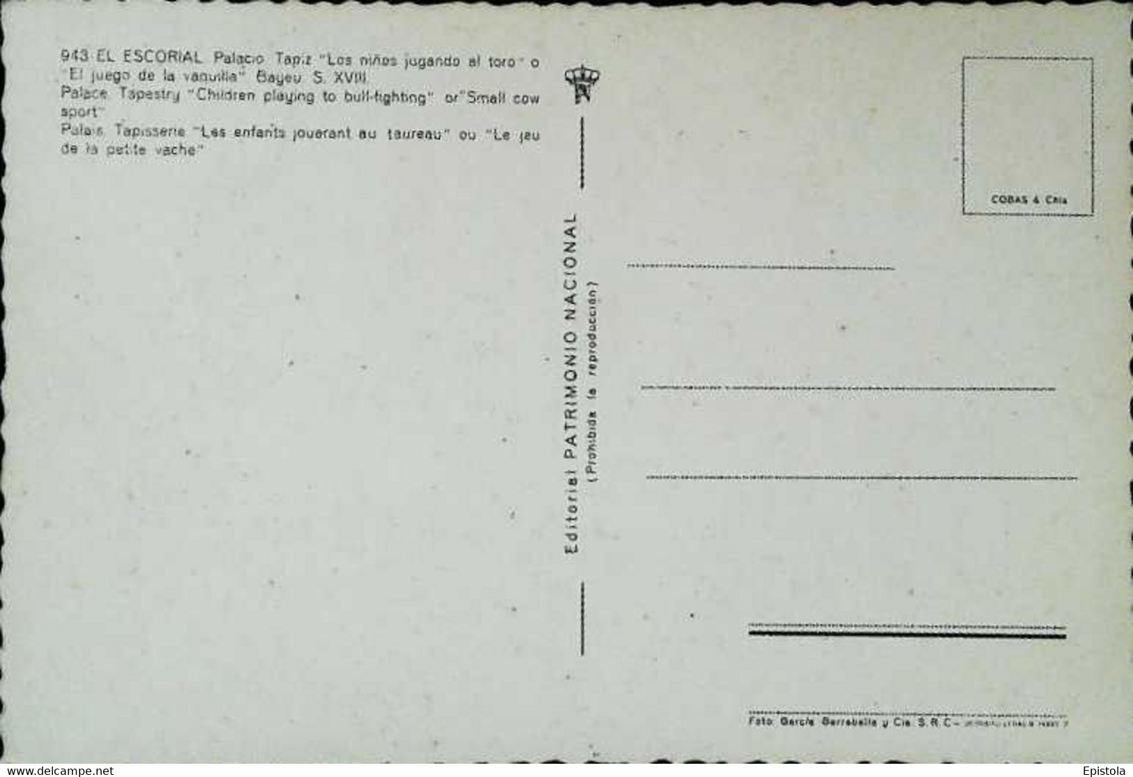 ► CPSM  El Escorial Le Jeu De La Petite Vache   Taureau    Tapisserie - Regionale Spiele