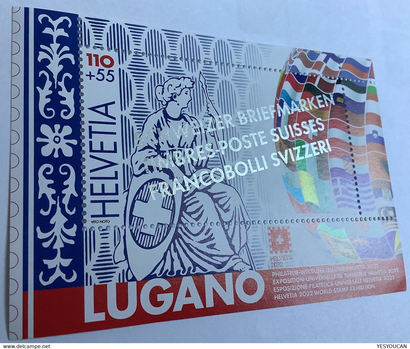 RARITÄT ! "SCHWEIZER BRIEFMARKEN" AUFDRUCK Block  Weltausstellung Helvetia 2022 Lugano (Schweiz M.s Stamp Exhibition - Blocchi & Foglietti