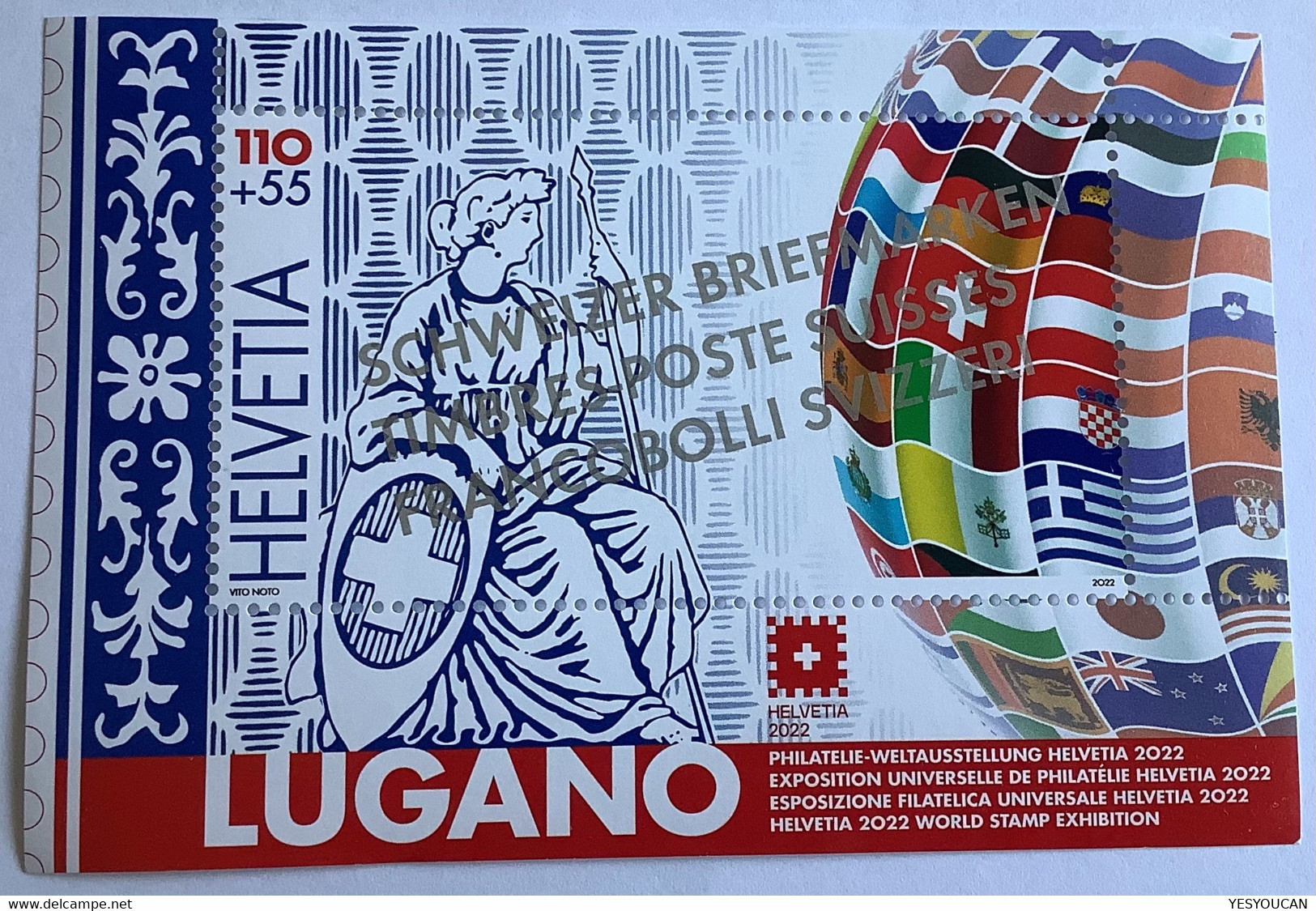 RARITÄT ! "SCHWEIZER BRIEFMARKEN" AUFDRUCK Block  Weltausstellung Helvetia 2022 Lugano (Schweiz M.s Stamp Exhibition - Bloques & Hojas