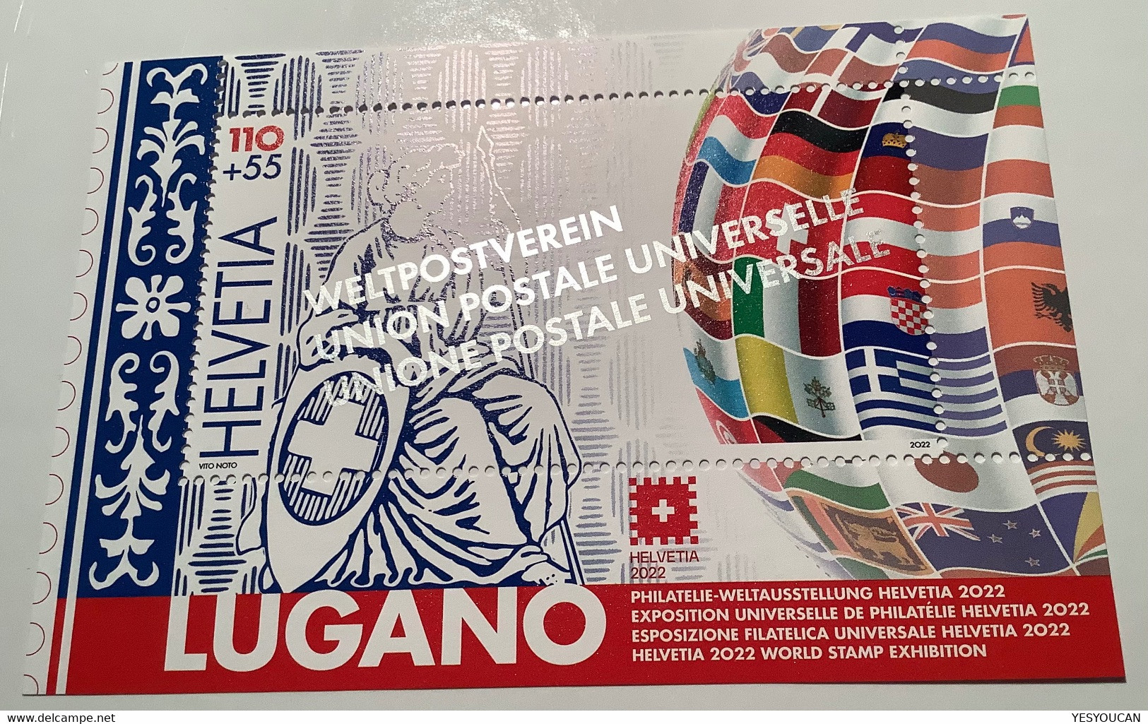 RARITÄT ! "WELTPOSTVEREIN" AUFDRUCK Block Weltausstellung Helvetia 2022 Lugano(Schweiz Miniature Sheet Stamp Exhibition - Blocks & Sheetlets & Panes