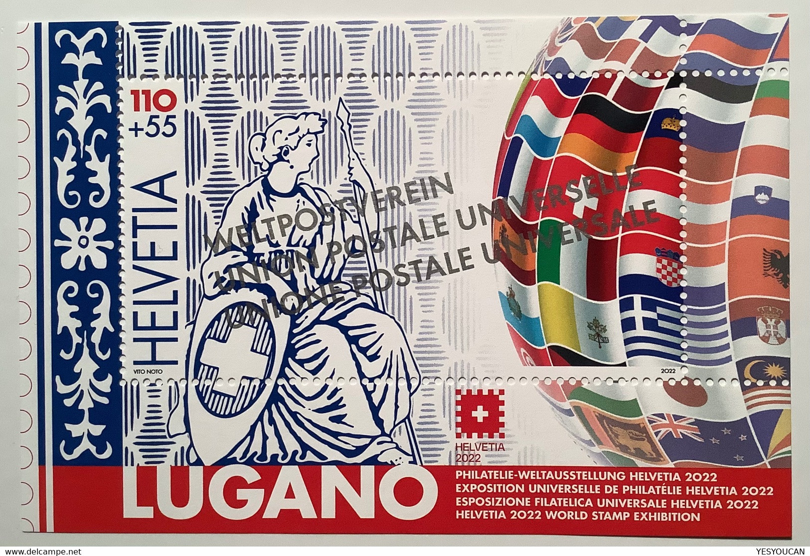 RARITÄT ! "WELTPOSTVEREIN" AUFDRUCK Block Weltausstellung Helvetia 2022 Lugano(Schweiz Miniature Sheet Stamp Exhibition - Blokken