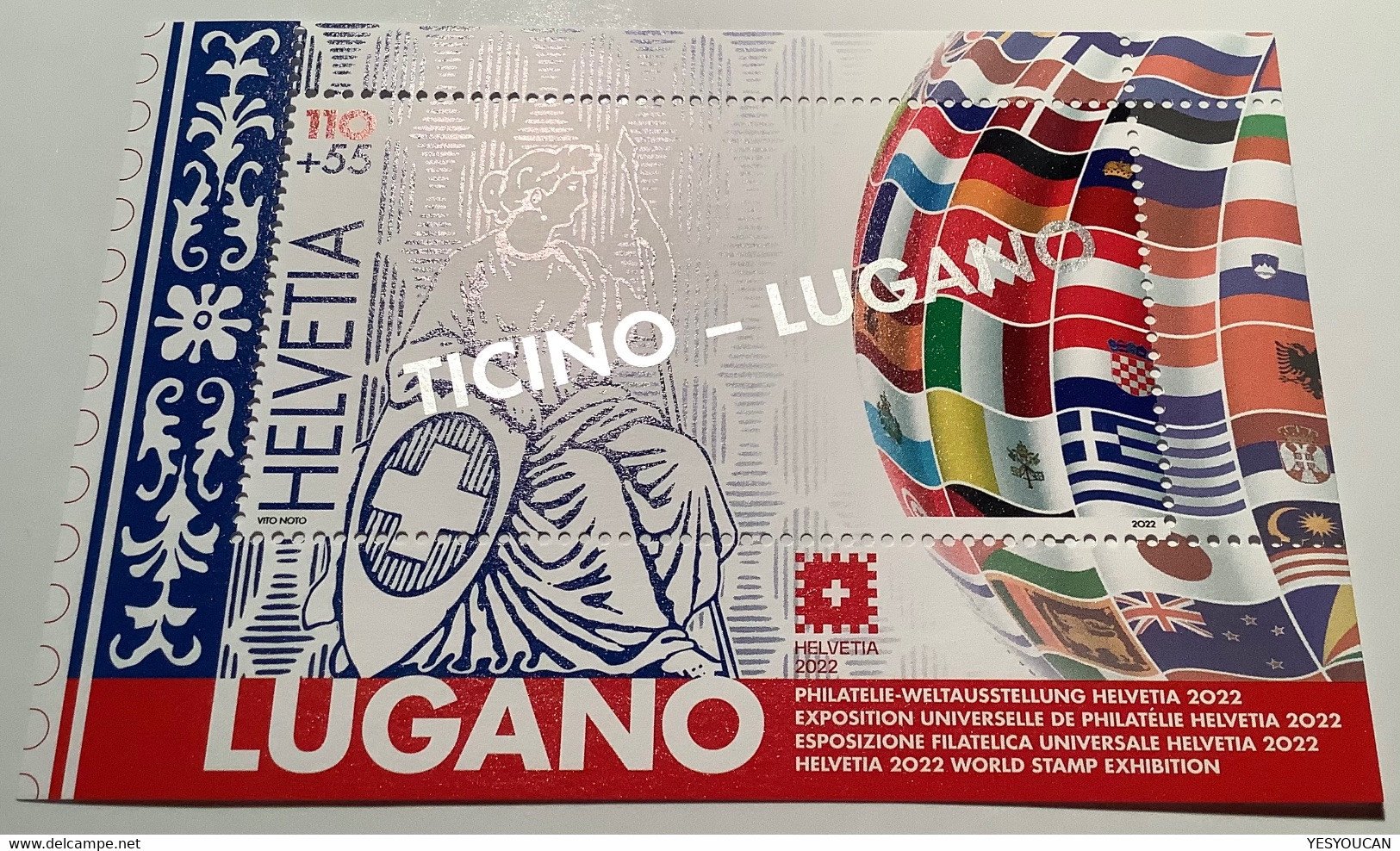 RARITÄT ! "TICINO LUGANO" AUFDRUCK Block  Weltausstellung Helvetia 2022 (Schweiz Rare Miniature Sheet Stamp Exhibition - Blocks & Kleinbögen