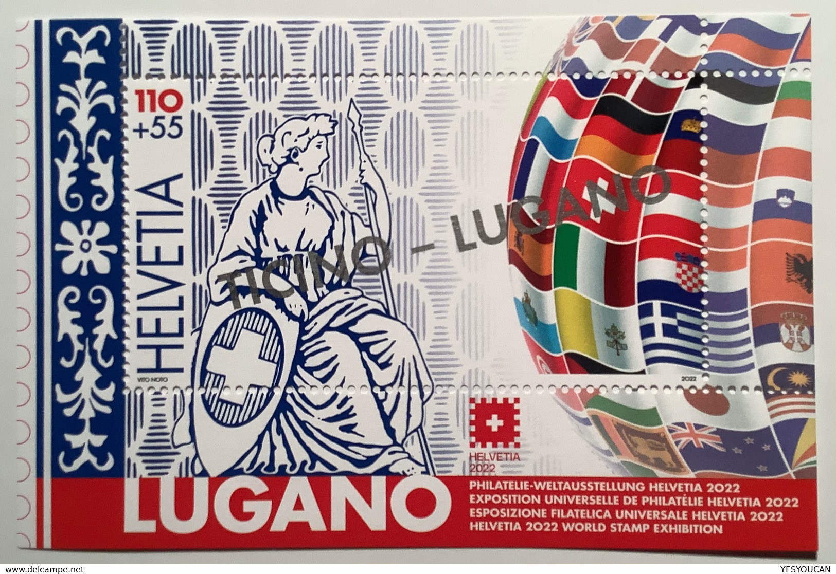 RARITÄT ! "TICINO LUGANO" AUFDRUCK Block  Weltausstellung Helvetia 2022 (Schweiz Rare Miniature Sheet Stamp Exhibition - Blocks & Kleinbögen