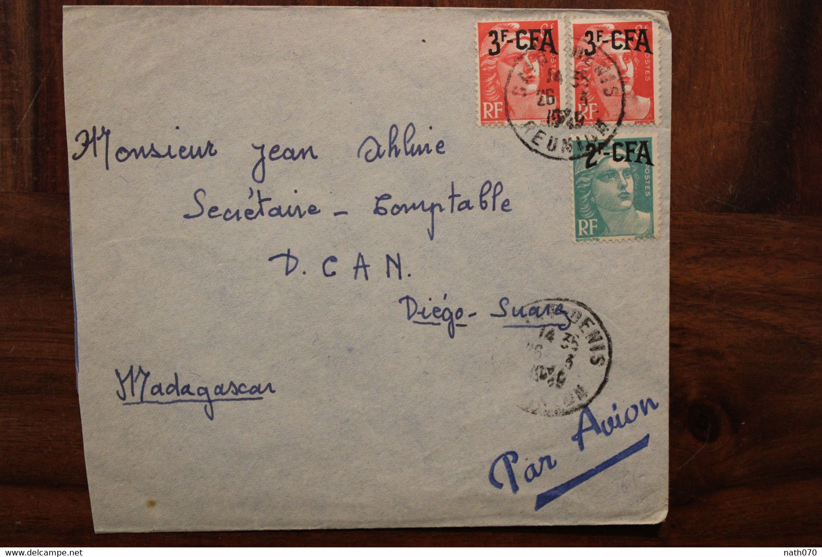 La Réunion 1949 DCAN Madagascar Diego Suarez CFA Cover Air Mail Par Avion - Lettres & Documents