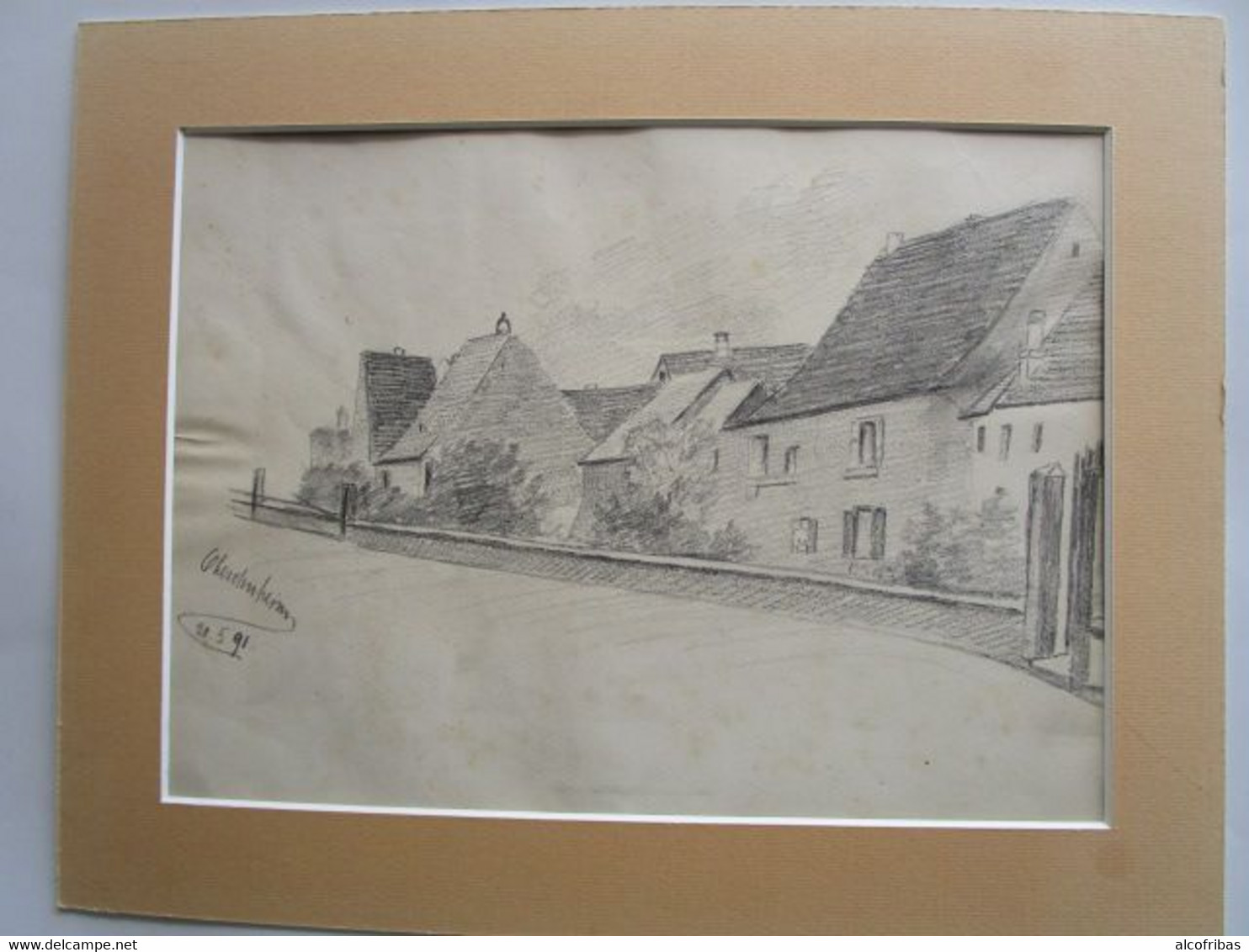 Obernai Oberehnheim Dessin Ancien Au Crayon Daté 20.5. (18)91 Sous Passe Partout - Dessins