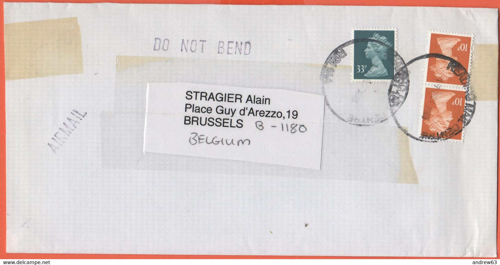 GB - Regno Unito - GREAT BRITAIN - UK - 2003 - 33p + 2 X 10p - Viaggiata Da Reading Per Bruxelles, Belgium - Briefe U. Dokumente