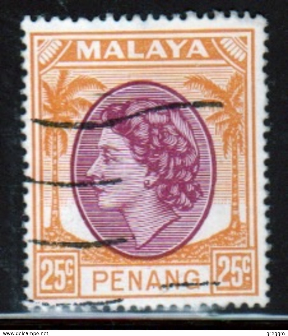 Malaya Penang 1954 Queen Elizabeth II Single 25c Stamp In Fine Used - Penang