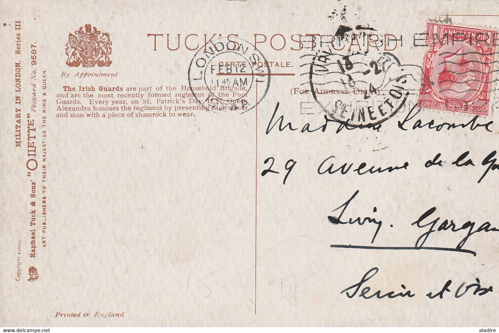 1924 - Tuck's Postcard From London To Livry-Gargan, France - Arrival Stamp - The Irish Guards - Covers & Documents