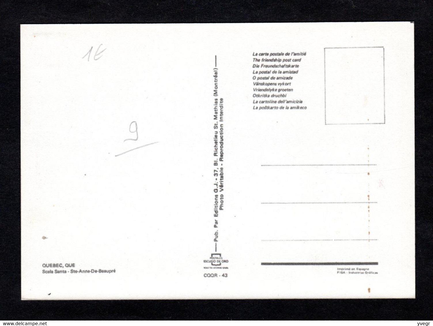 Canada - Québec - Scala Santa - Ste-Anne-de-Beaupré (Editions G.J. N° CQQR 43) - Ste. Anne De Beaupré