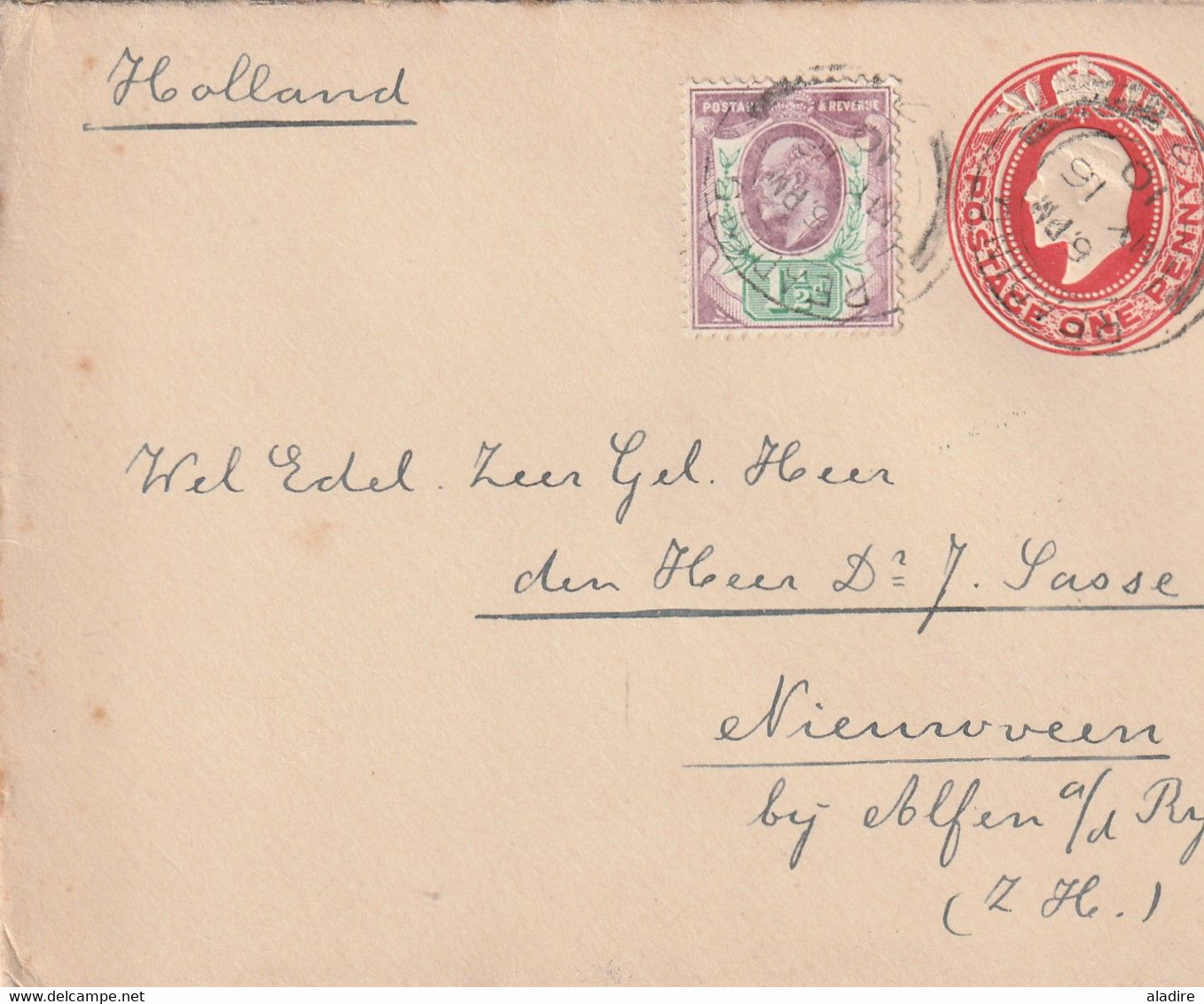 1902 - KEVII 1d Cover Stationery With Additional 1 1/2 D Stamp From Reading To Nieuwegein, Netherlands - Arrival Stamp - Brieven En Documenten