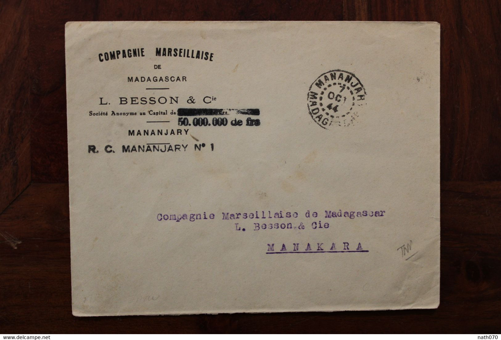 1944 Mananjary Manakara Madagascar France Cover Compagnie Marseillaise Timbre Seul - Brieven En Documenten